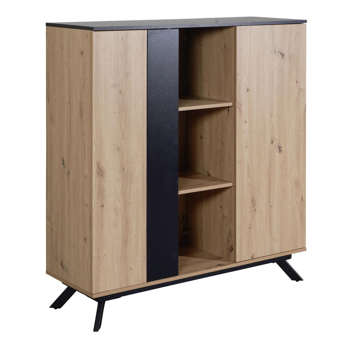 KOMMODE – Eichedekor, 6 Fächer, magnetische Stopper, pflegeleicht - Schwarz/Braun, Holz/Metall (110/125/40cm) - KADIMA DESIGN