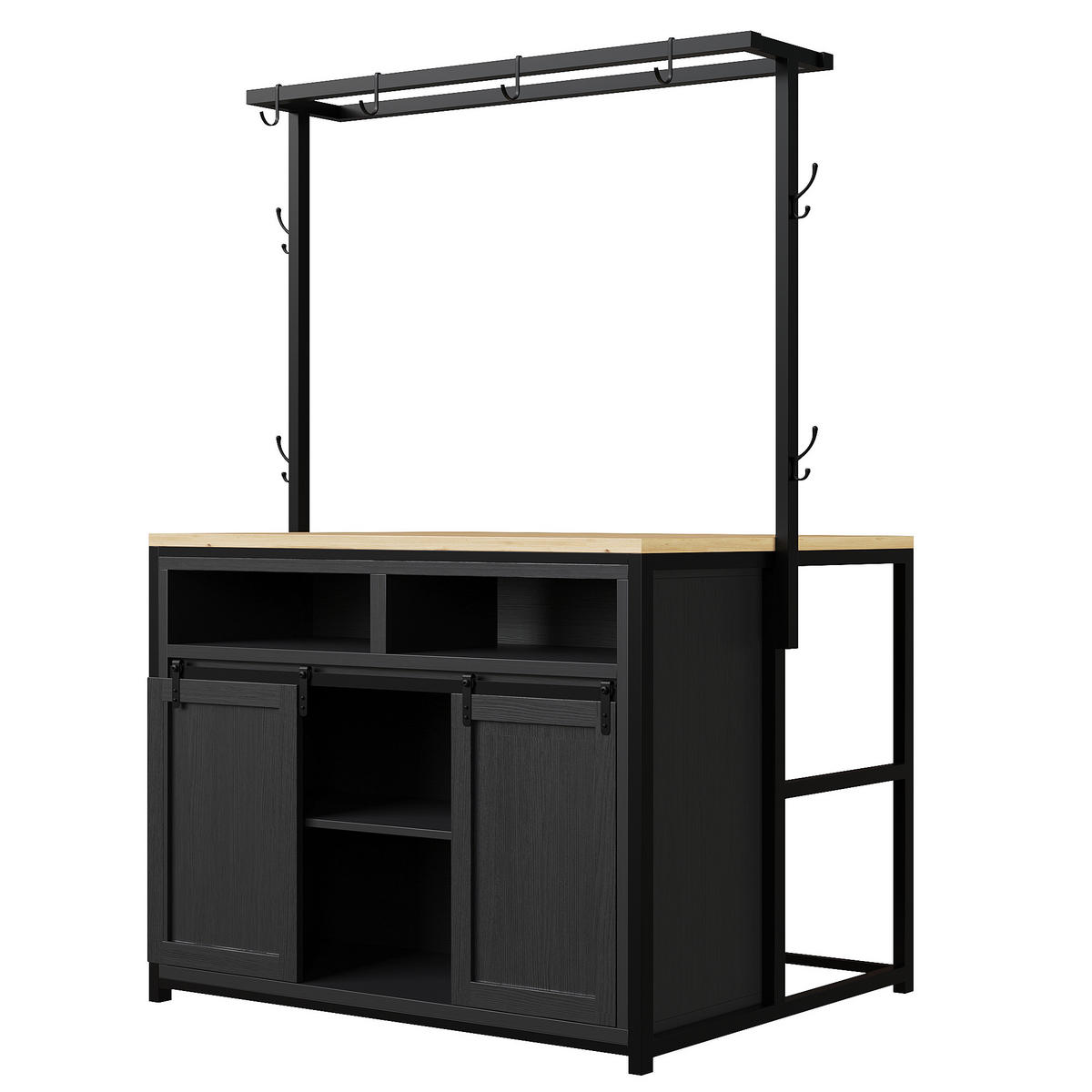 BUFFETSCHRANK Schwarz 107/62/183 cm - Schwarz, Holz (107/183/62cm) - PANGIVO