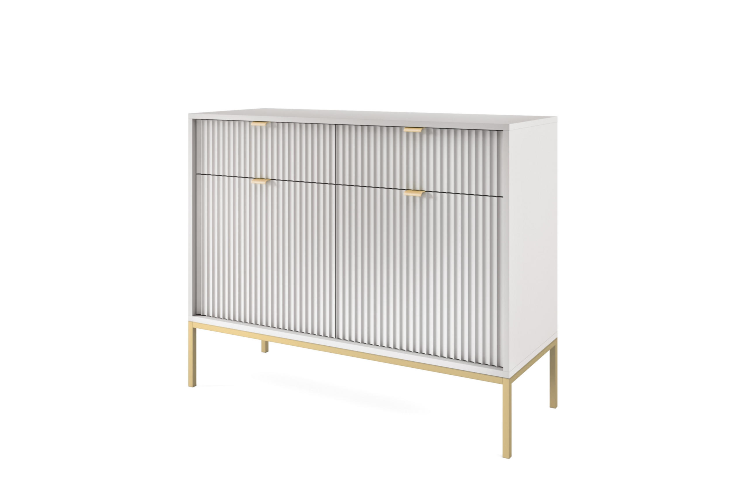 KOMMODE NOVA, Geriffelte Front, 2-Türen, 2-Schubladen 104x39x83 cm, Grau - Goldfarben/Graphitfarben, Holzwerkstoff/Kunststoff (104/83/39cm) - DomoHome