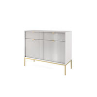KOMMODE NOVA, Geriffelte Front, 2-Türen, 2-Schubladen 104x39x83 cm, Grau - Goldfarben/Graphitfarben, Holzwerkstoff/Kunststoff (104/83/39cm) - DomoHome