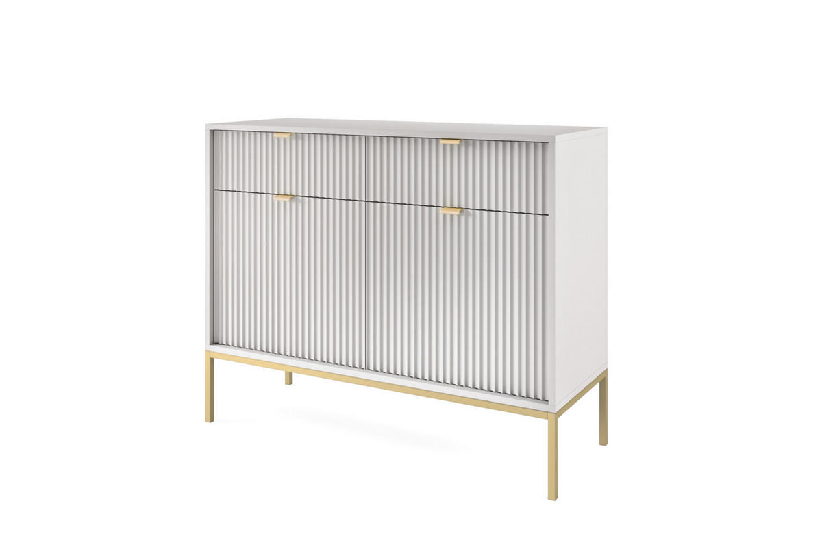 KOMMODE NOVA, Geriffelte Front, 2-Türen, 2-Schubladen 104x39x83 cm, Grau - Goldfarben/Graphitfarben, Holzwerkstoff/Kunststoff (104/83/39cm) - DomoHome