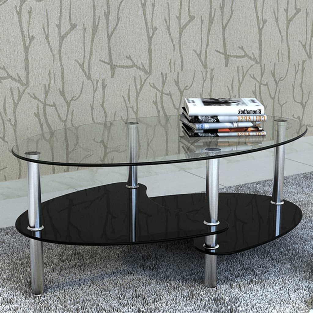 COUCHTISCH 90/45/43 cm aus Hartglas, Metall Schwarz 3-Etagen-Design - Schwarz, Glas (45/90/43cm) - vidaXL