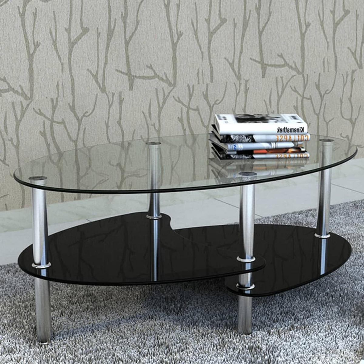 COUCHTISCH 90/45/43 cm aus Hartglas, Metall Schwarz 3-Etagen-Design - Schwarz, Glas (45/90/43cm) - vidaXL