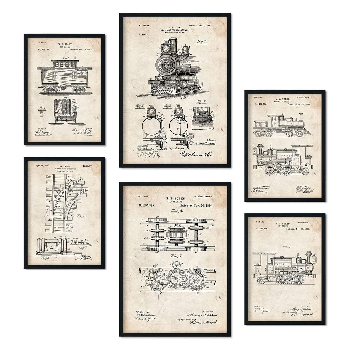 POSTER Set Mit 6 Zug Patenten Größe A3 und A4 Rahmenlos - Klar, Papier (29.7/1/42cm) - Nacnic