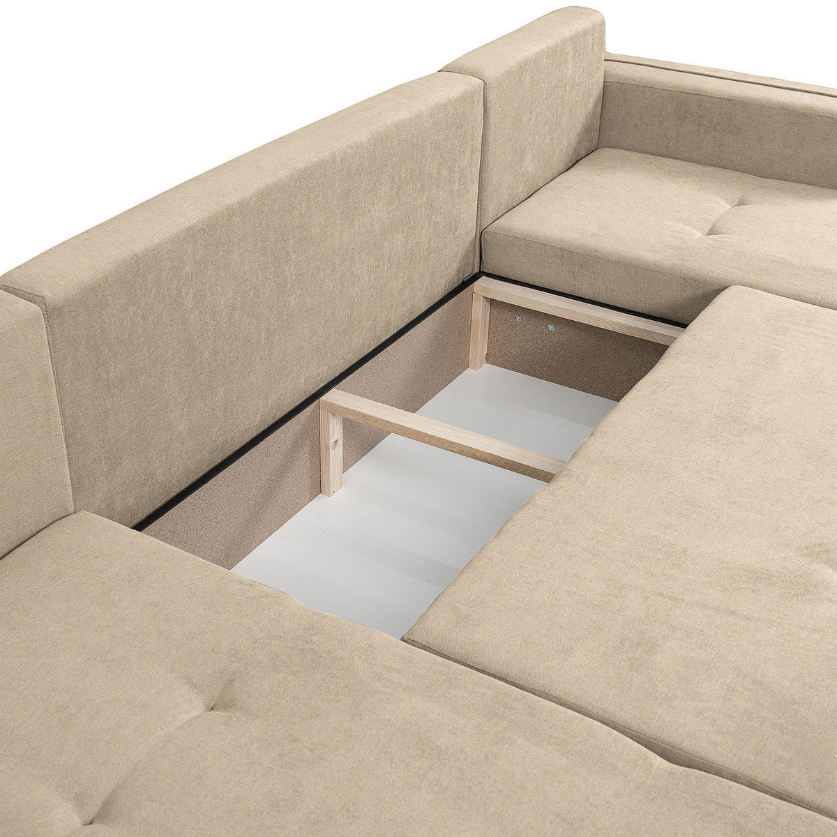 WOHNLANDSCHAFT - Creme/Schwarz, Kunststoff/Textil (312/82/145cm) - home24