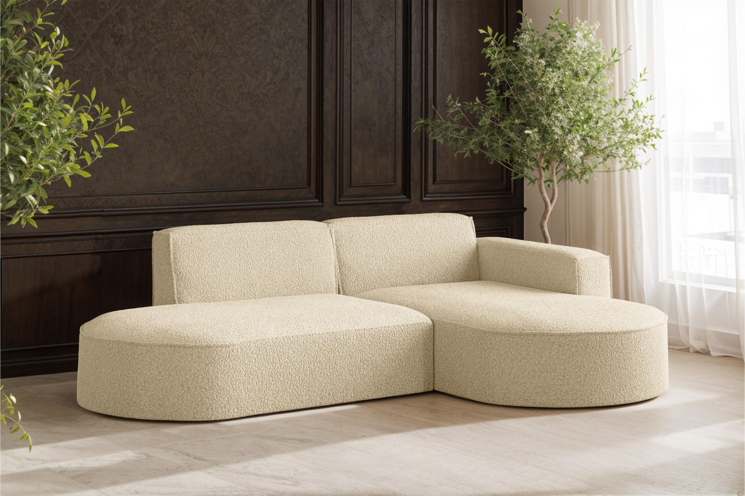 ECKSOFA Modena Studio, Stoff Quelle, Ecru Rechts - Ecru, Holz (236/165cm) - Kaiser Möbel