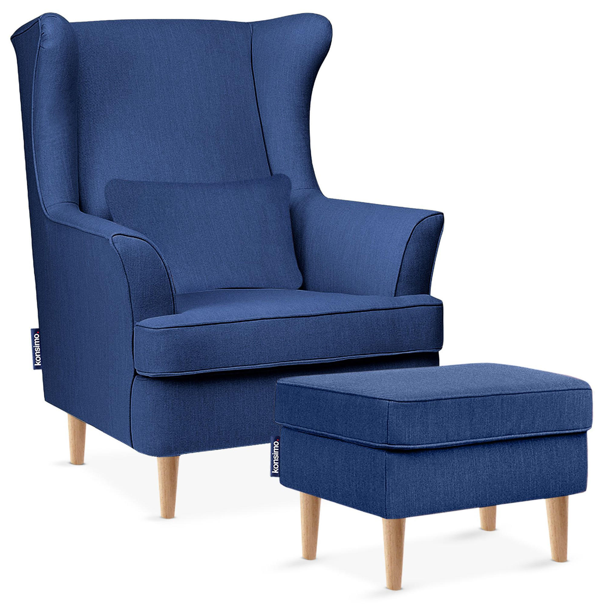 OHRENSESSEL STRALIS mit Sitzhocker, blau - Blau, Textil (82/108/80cm) - KONSIMO®