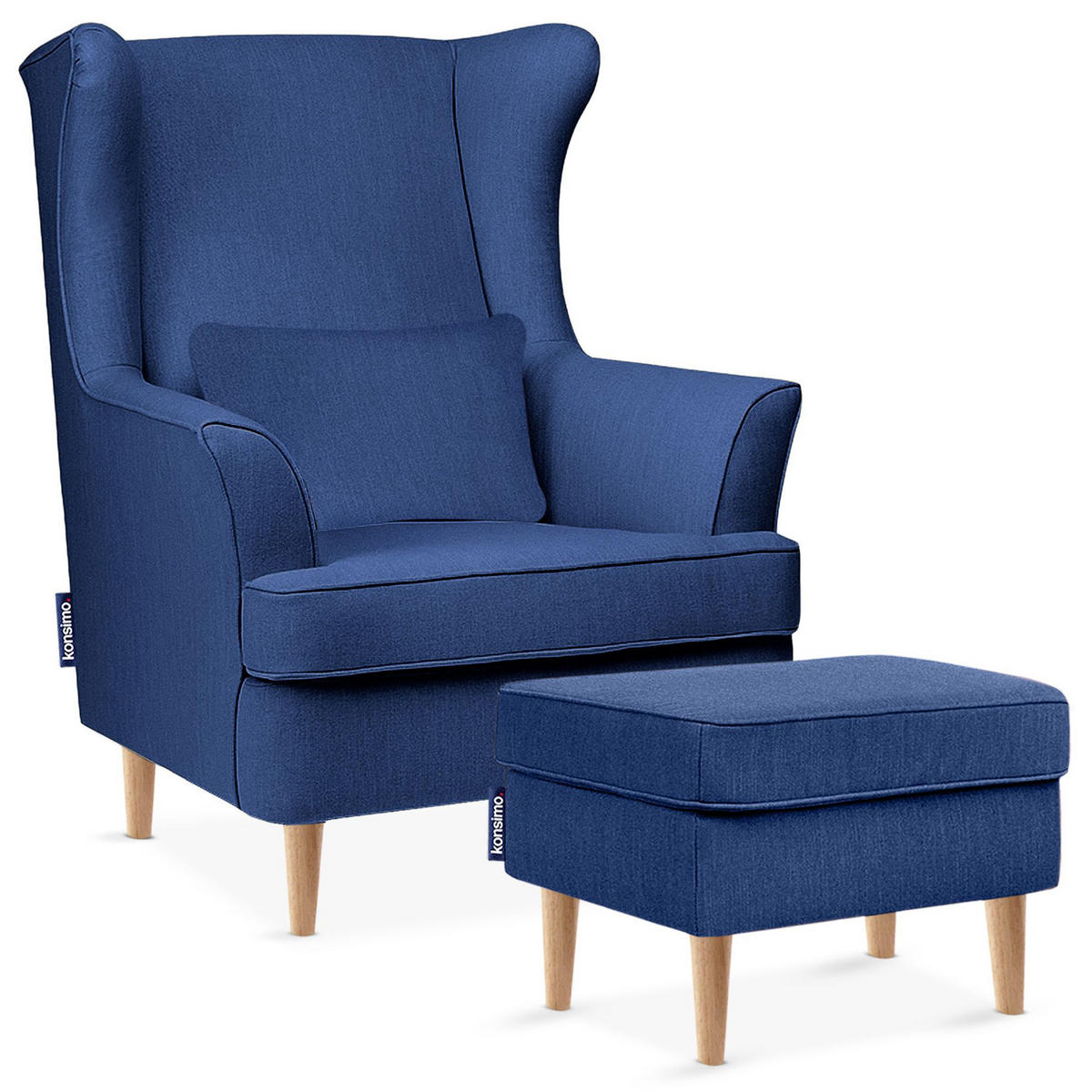 OHRENSESSEL STRALIS mit Sitzhocker, blau - Blau, Textil (82/108/80cm) - KONSIMO®