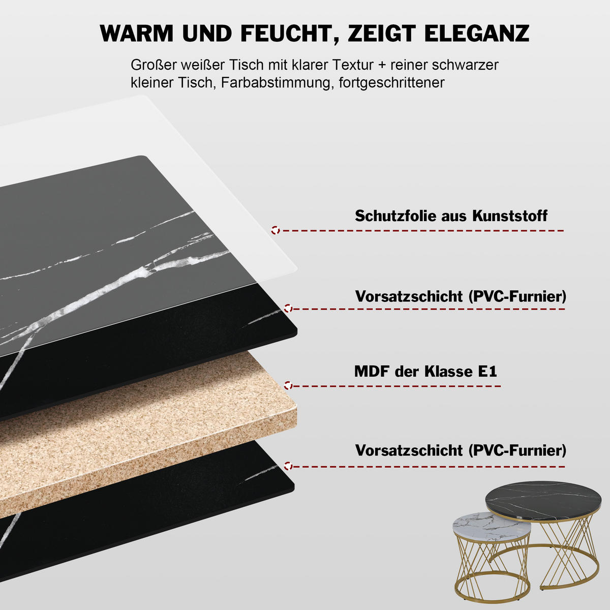 COUCHTISCH-SET 2er-Set Schwarz und Weiß - Schwarz, Holzwerkstoff (70/70/45cm) - Urban Meuble