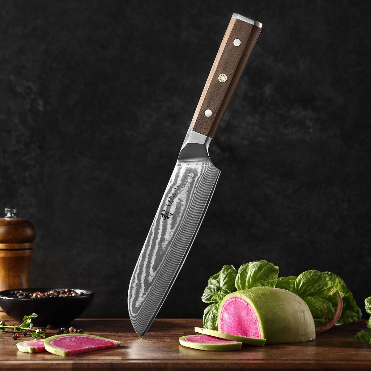 SANTOKUMESSER 18 cm - Nussbaumfarben, Holz/Metall (31cm) - Wakoli