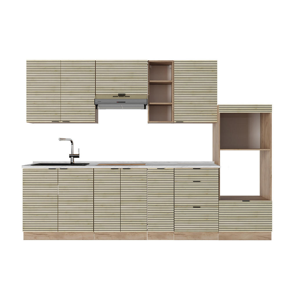 KÜCHENZEILE Fame-Line Eiche Paneel/Goldkraft Eiche 280 cm , AP Marmor - Honigeiche/Hellbraun, Holzwerkstoff (280/81.6/60cm) - Vicco