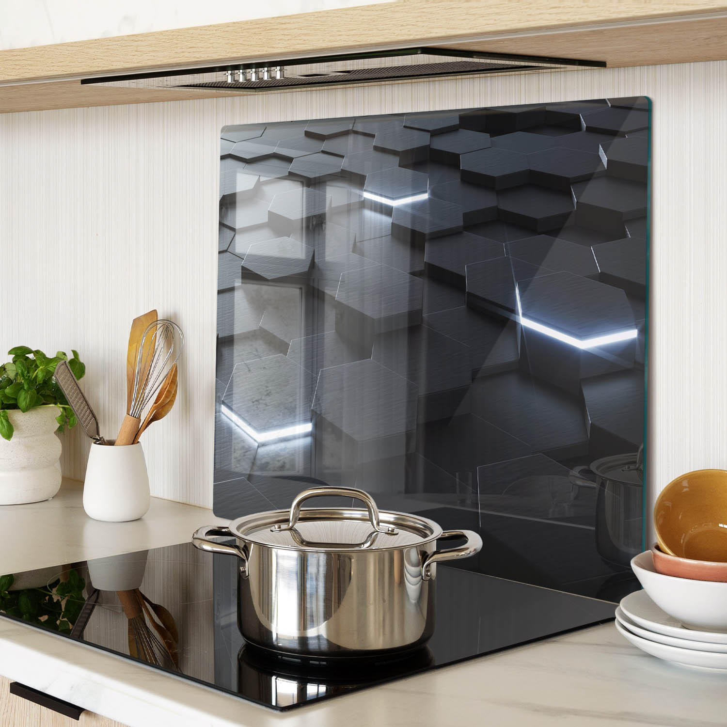 GLASPLATTE 60x52 cm Abstraktion - Schwarz, Glas (60/0.4/52cm) - TULUP