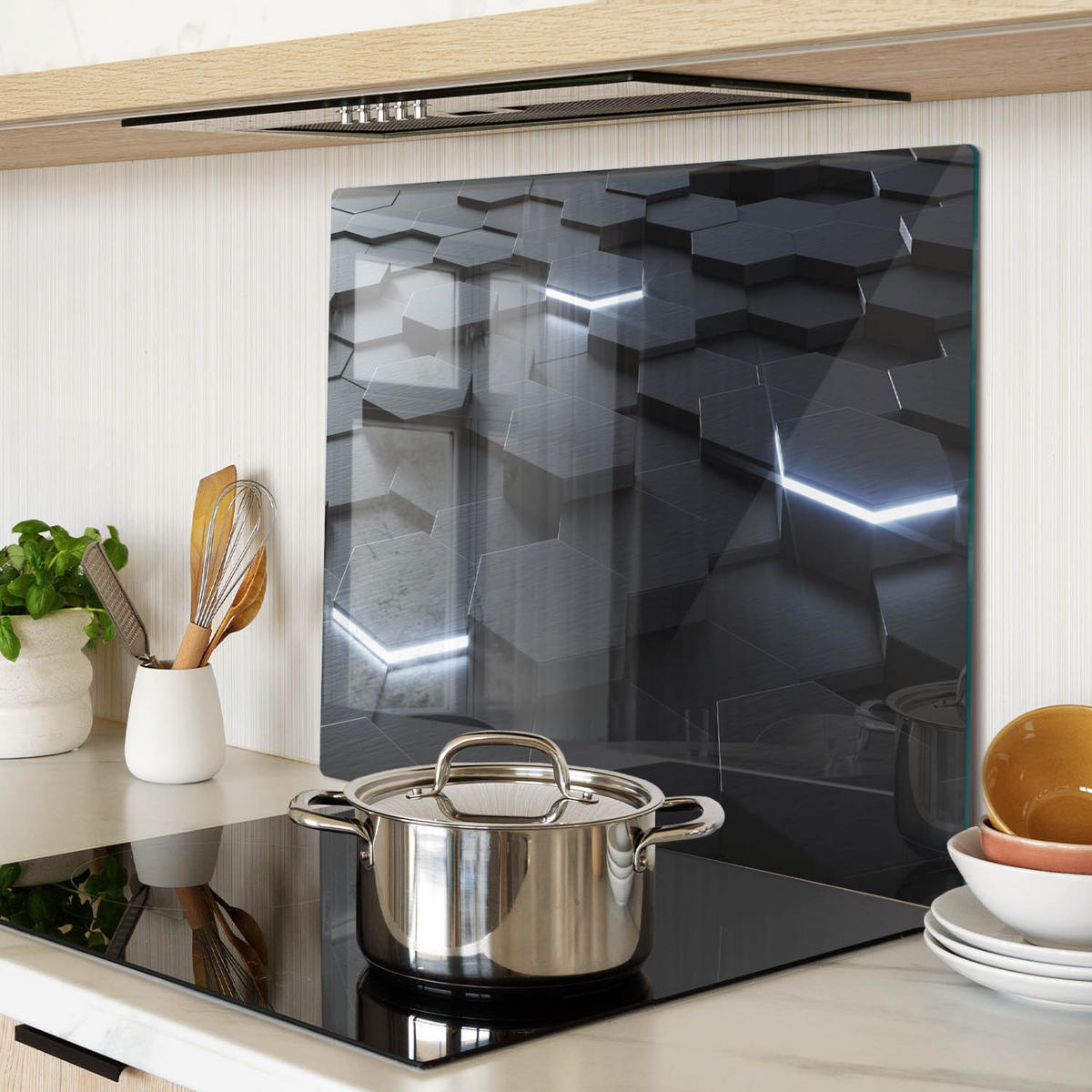 GLASPLATTE 60x52 cm Abstraktion - Schwarz, Glas (60/0.4/52cm) - TULUP