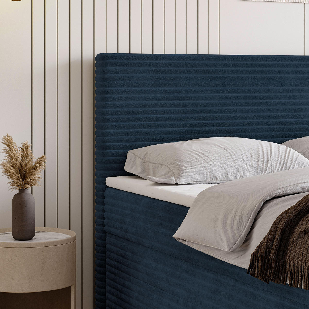 BOXBETT NOLEN 140x200 cm mit Matratze und Topper - Blau - Blau, Holz (140/200cm) - MASSENO