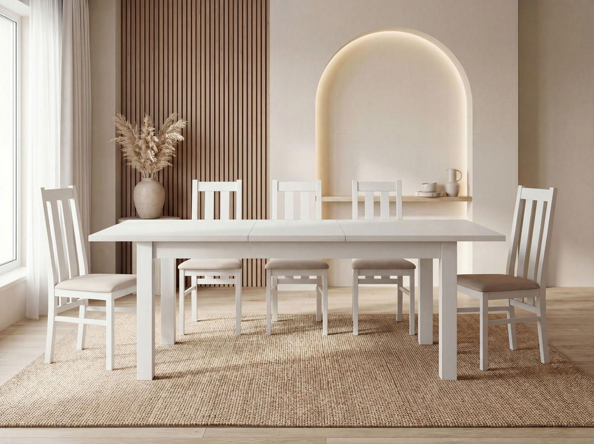 ESSTISCH Lindberg Weiß ausziehbar verlängerbar rechteckig, Weiß 120-160/70/77 cm - Weiß, Holz/Holzwerkstoff (120/70/77cm) - WFL GROUP