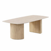 COUCHTISCH Keramik Travertin-Optik geriffeltes Säulengestell Sand 130 × 70 cm - Sandfarben, Keramik/Metall (70/130/45cm)