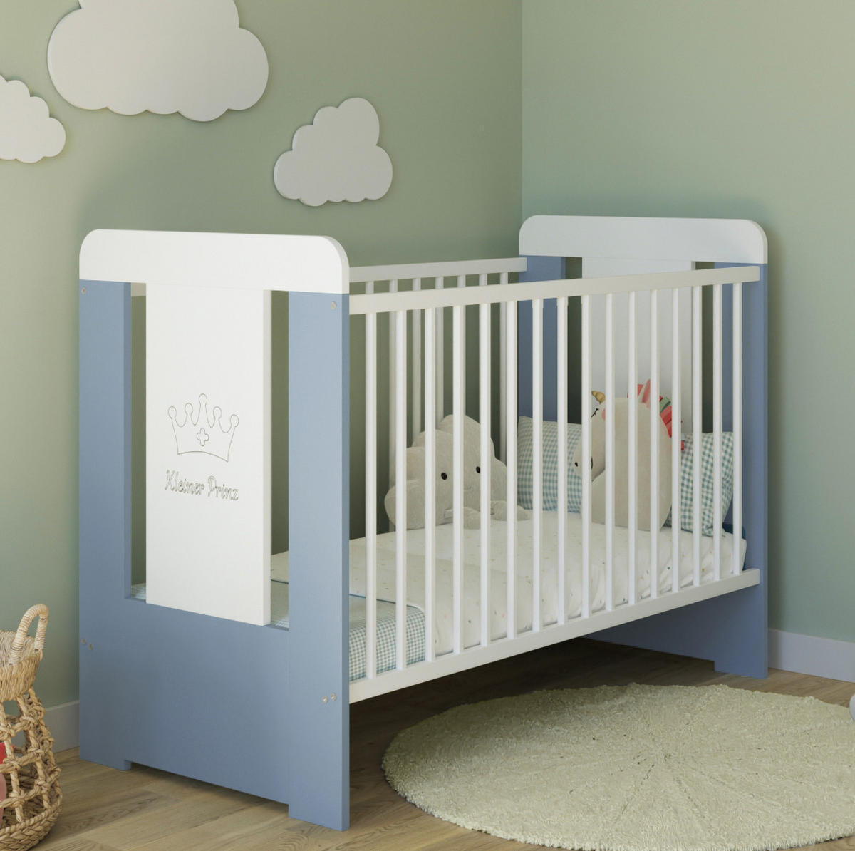KINDERBETT Prince - Blau/Weiß, Holz (60/120cm) - Kids Collective