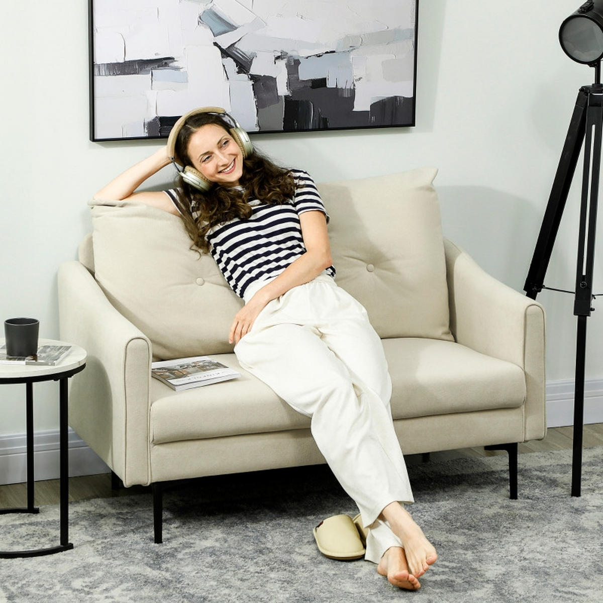 2-SITZER-SOFA mit Schaumstoffpolsterung 124/73/92 cm Creme - Creme, Metall (73/92/124cm) - Redom