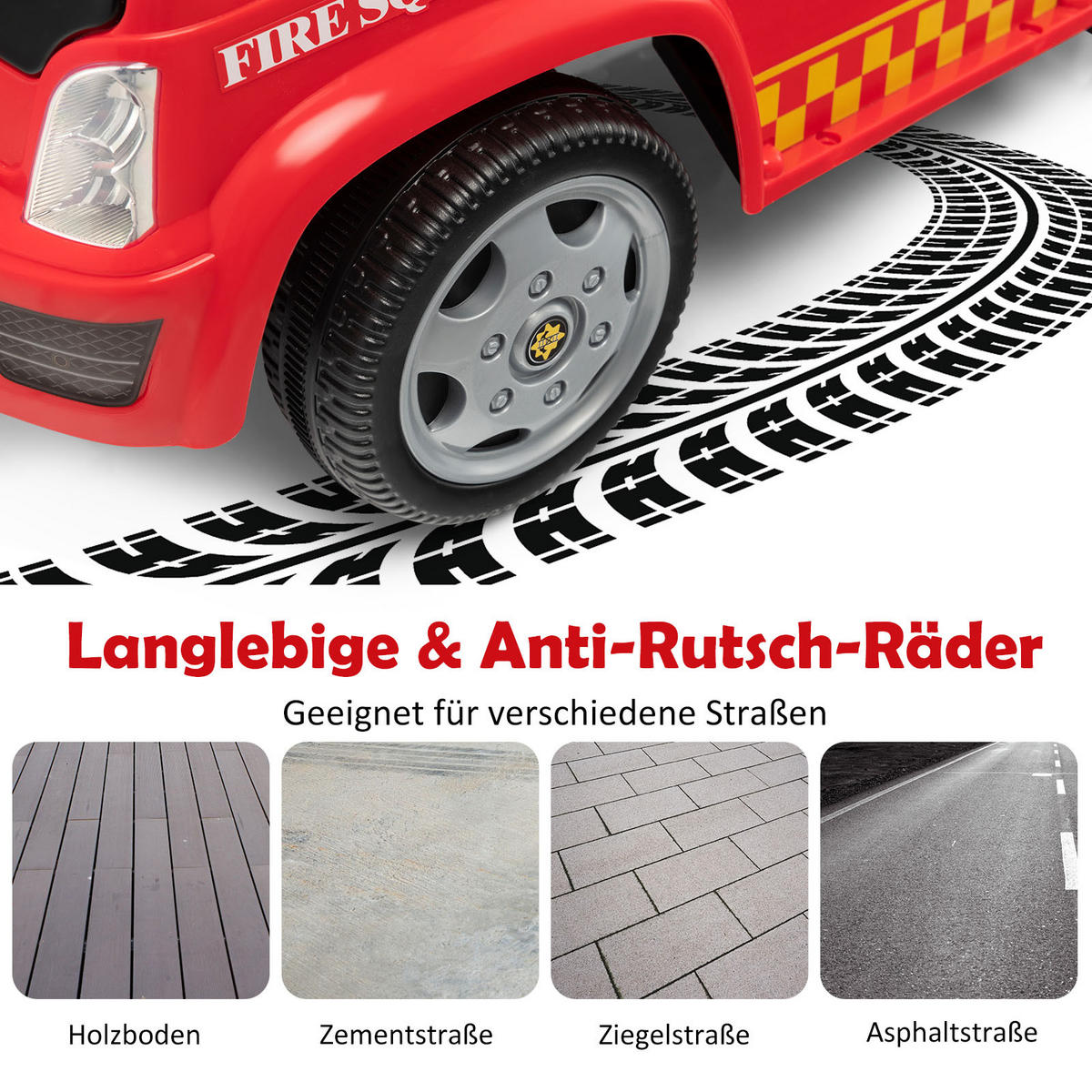 FEUERWEHRAUTO Rot - Rot, Kunststoff (28/49/86cm) - COSTWAY