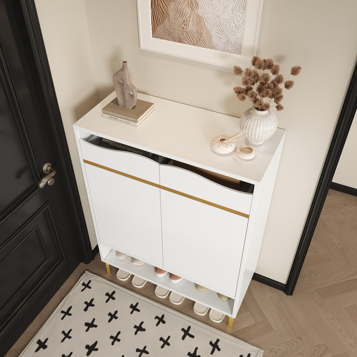 SCHUHSCHRANK 80x35x105 Weiß LED 16 Farben Schubladen Ablagen - Weiß, Holzwerkstoff (35/105/80cm) - FLIEKS