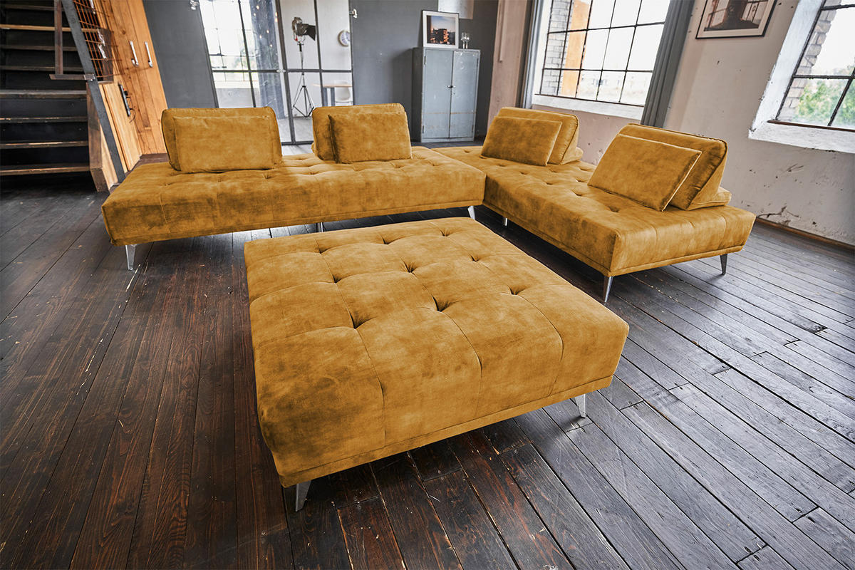 ECKSOFA MIT HOCKER WIOLO Rotbraun Velvet - Cognac/Silberfarben, Textil (350/350cm) - KAWOLA