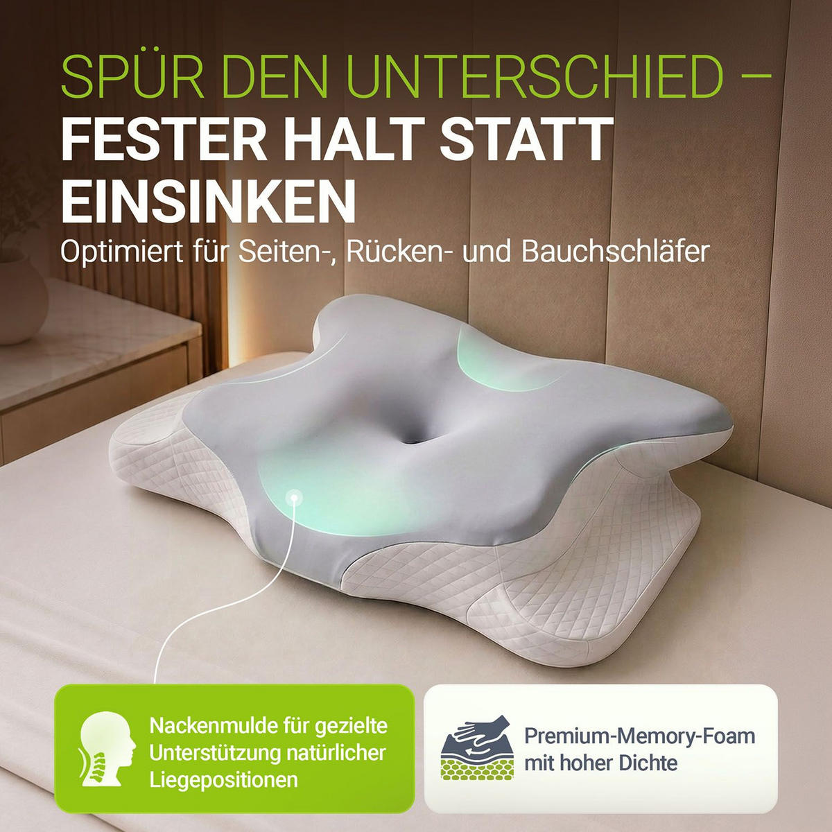 NACKENKISSEN weiß / grau (2er Set) - Weiß, Textil (41/63cm) - Juskys