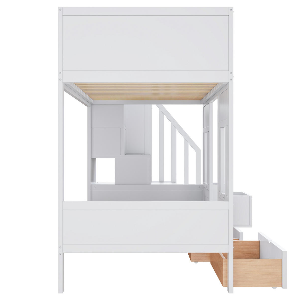 ETAGENBETT 90/200 cm in Weiß Kinderbett mit Treppe, 2 Schubladen und Stauraum - Weiß, Holzwerkstoff (90/200cm) - STILVORA