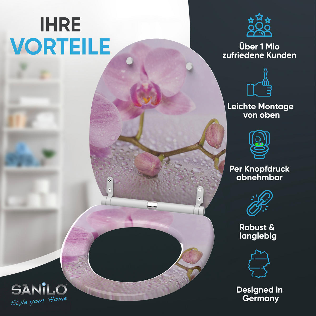 WC-SITZ mit Absenkautomatik & Top Fix Blooming - Pink, Holzwerkstoff (37.7/5.5/48cm) - Sanilo