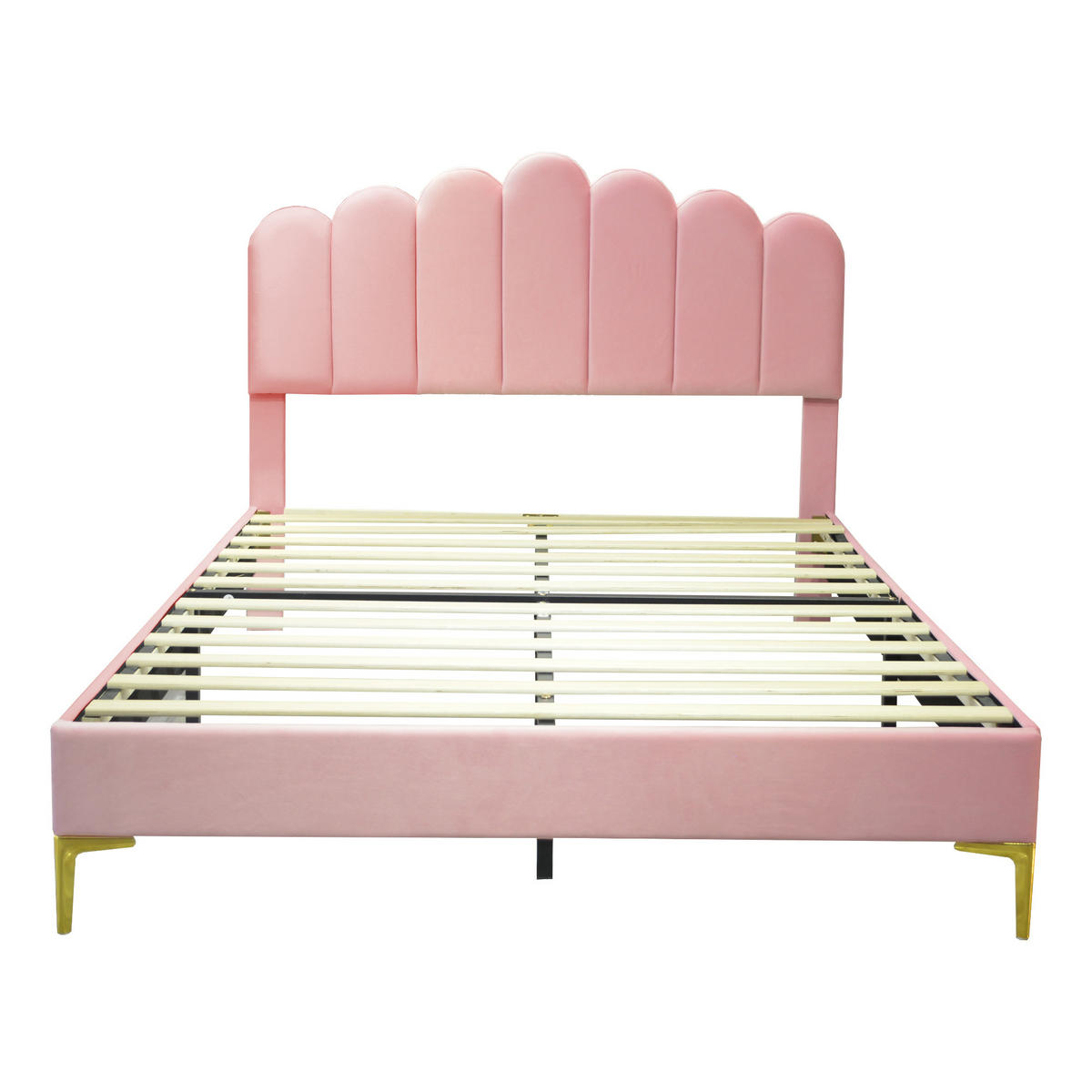 POLSTERBETT 140/200 cm in Rosa Samt mit verstellbarem Kopfteil - Rosa, Holzwerkstoff/Textil (140/200cm) - WISHDOR