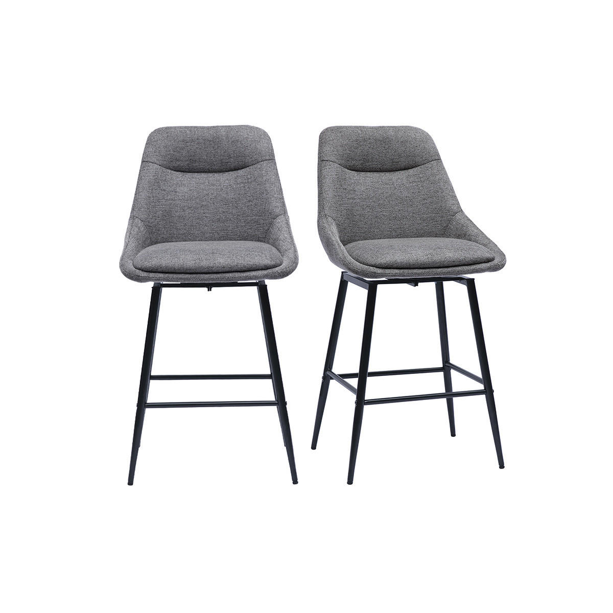 BARHOCKER aus Textil in Grau mit Samteffekt und Metall drehbar H66 cm (2er-Set) ALESS - Grau, Textil (52.5/97/49.5cm) - Miliboo