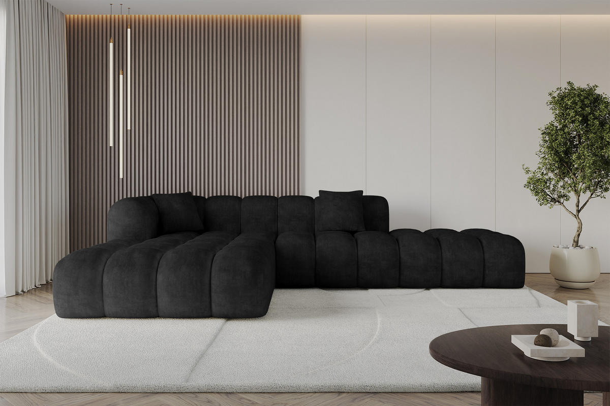 ECKSOFA Ottomane Links OLEA-L2 - 289x176x71 cm Schwarz - Schwarz, Holzwerkstoff/Kunststoff (289/176cm) - ALTDECOR