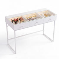 SCHMINKTISCH mit Beleuchtung 3 Schubladen Weiβ 115/55/81 CM - Weiß, Glas/Holz (115/55/81cm) - VANITII
