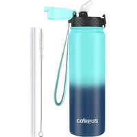 THERMOSFLASCHE mit Strohhalm 1000 ml Grün Blau - Türkis, Metall (8/8cm)
