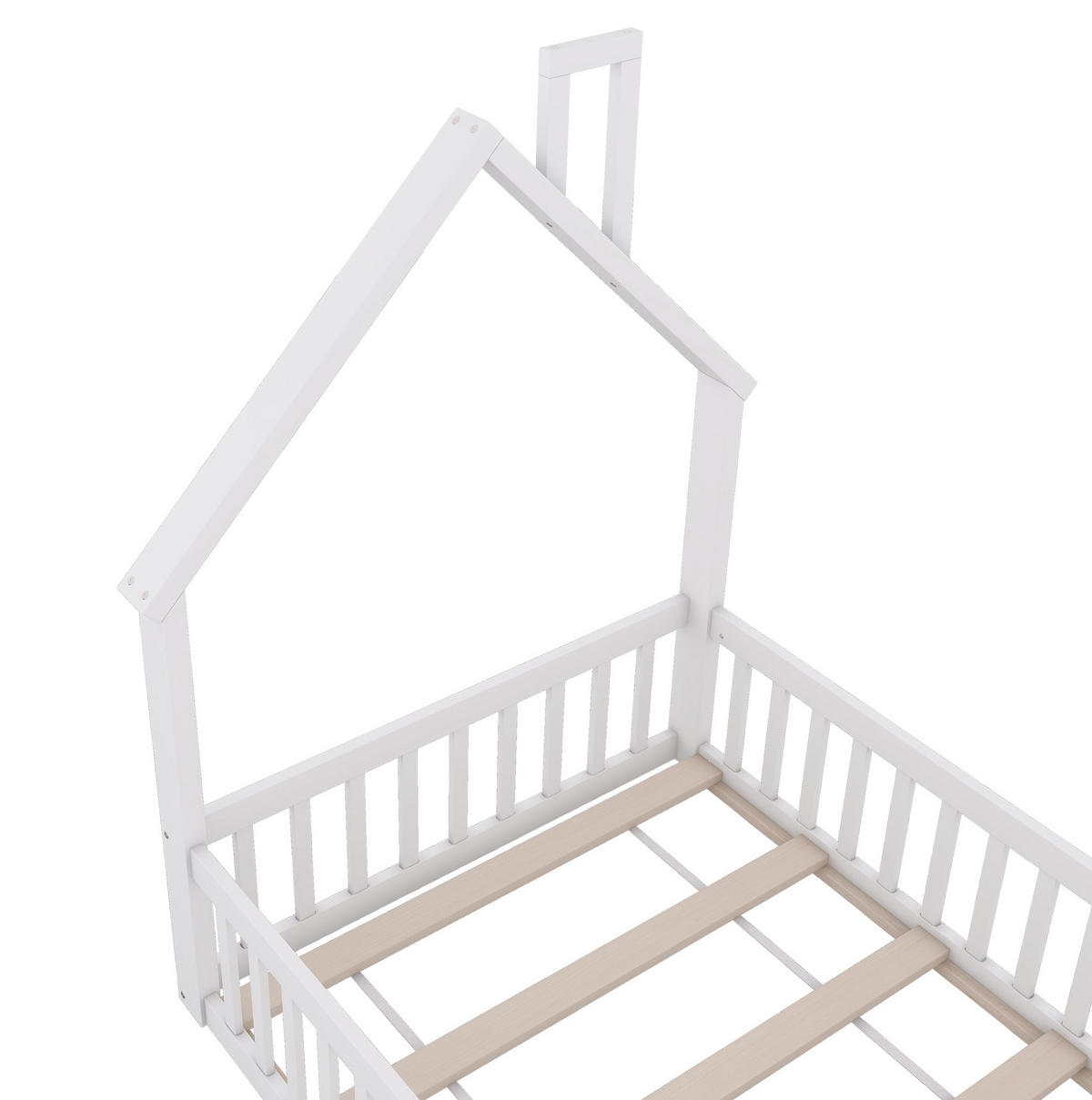 HAUSBETT Schornsteinform 90/200 cm, Weiß mit Sicherheitsgitter ohne Matratze - Weiß, Holz (90/200cm) - MIVRAY