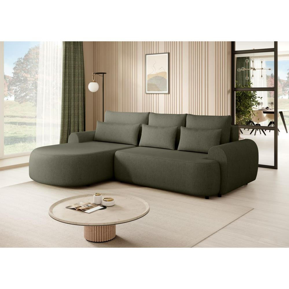 ECKSCHLAFSOFA Olivio L Olivgrün - Schwarz/Olivgrün, Kunststoff/Textil (266/170cm) - Beautysofa