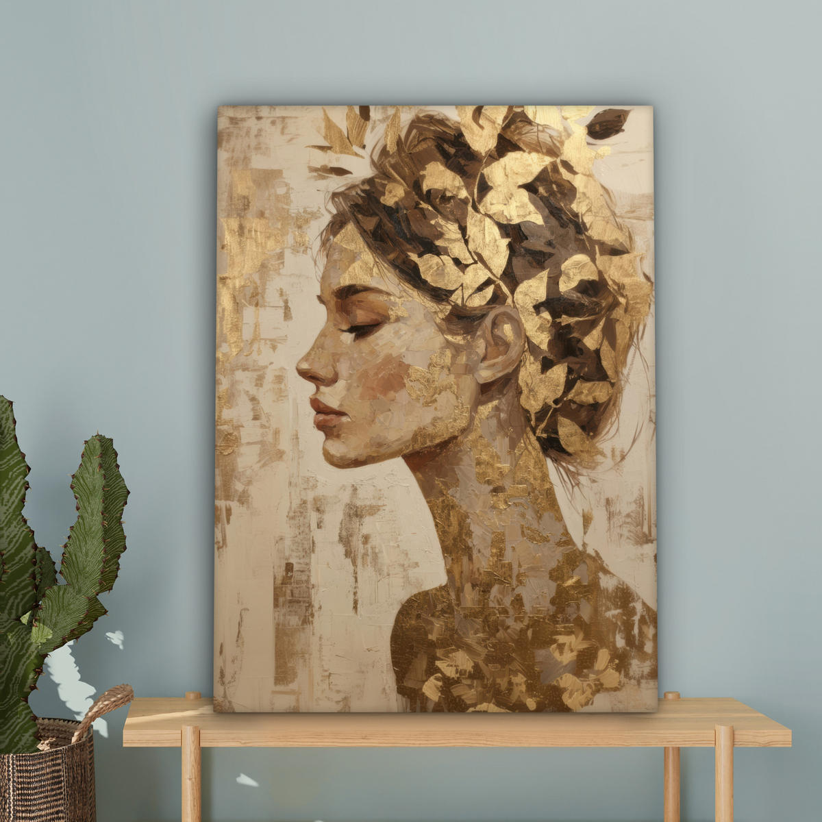 LEINWANDBILD Frau - Gold - Abstrakt - Textur Wandbild Wohnzimmer 60x80 cm - Goldfarben, Textil (60/80cm) - MuchoWow