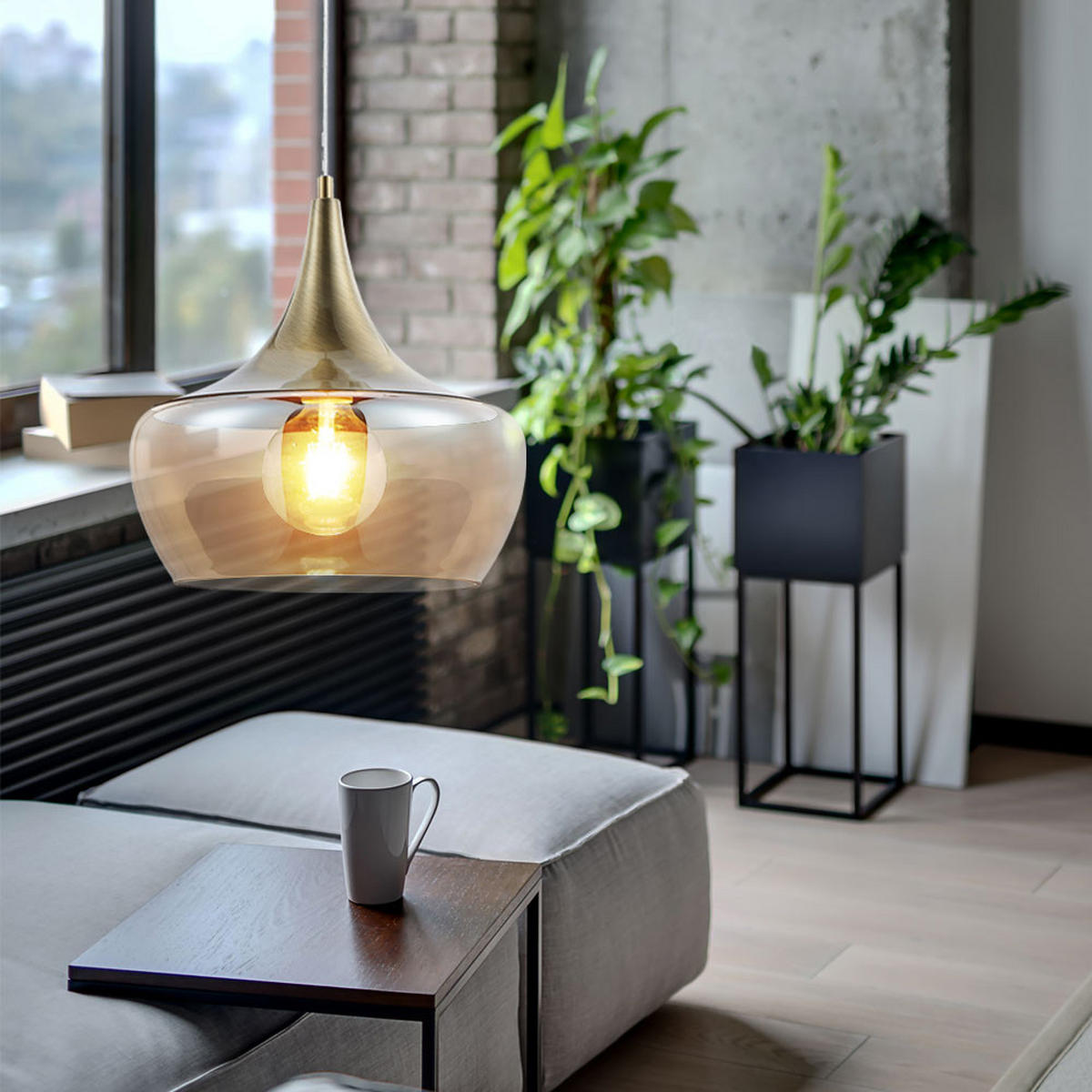 LED HÄNGELEUCHTE Messing Antik Orange - Orange, Glas (30/30/150cm) - Nowa