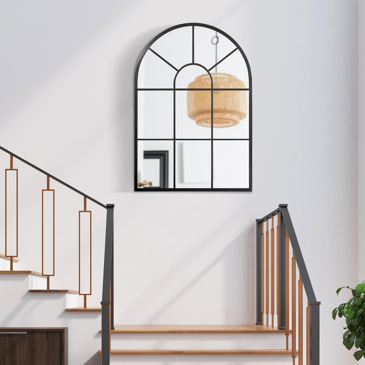 91 x 60 cm Wandspiegel Bogenfenster-Spiegel Wohnzimmerspiegel Schwarz Metall - Schwarz, Glas/Metall (2/60/91cm) - HOMCOM