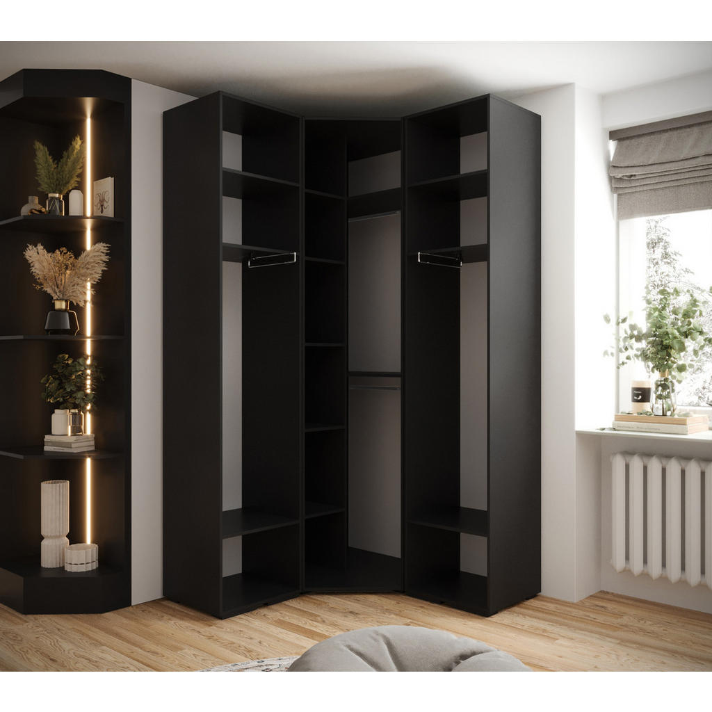 Thumbnail - Abiks Möbel Garderoben-Set, Schwarz, Gold, Kunststoff, Nachbildung, 13 Fächer, 131.7x236.7x47 cm, Garderobe, Garderobens...