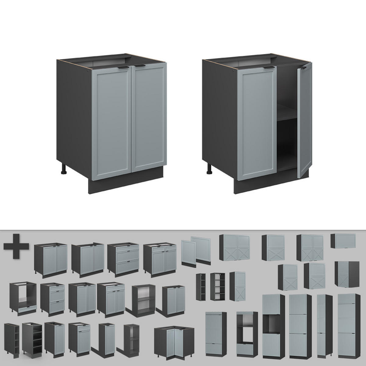 KÜCHENUNTERSCHRANK Fame-Line Hellblau-grau 60 cm ohne AP - Anthrazit/Blaugrau, Holzwerkstoff (60/82/51.6cm) - Vicco