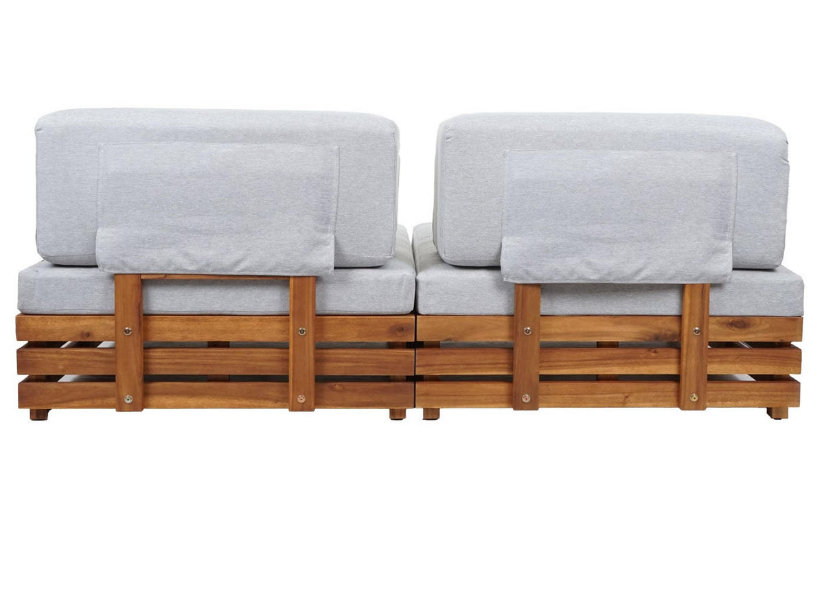 GARTEN-GARNITUR Lounge-Set Polster Hellgrau - Braun, Holz - PROREGAL