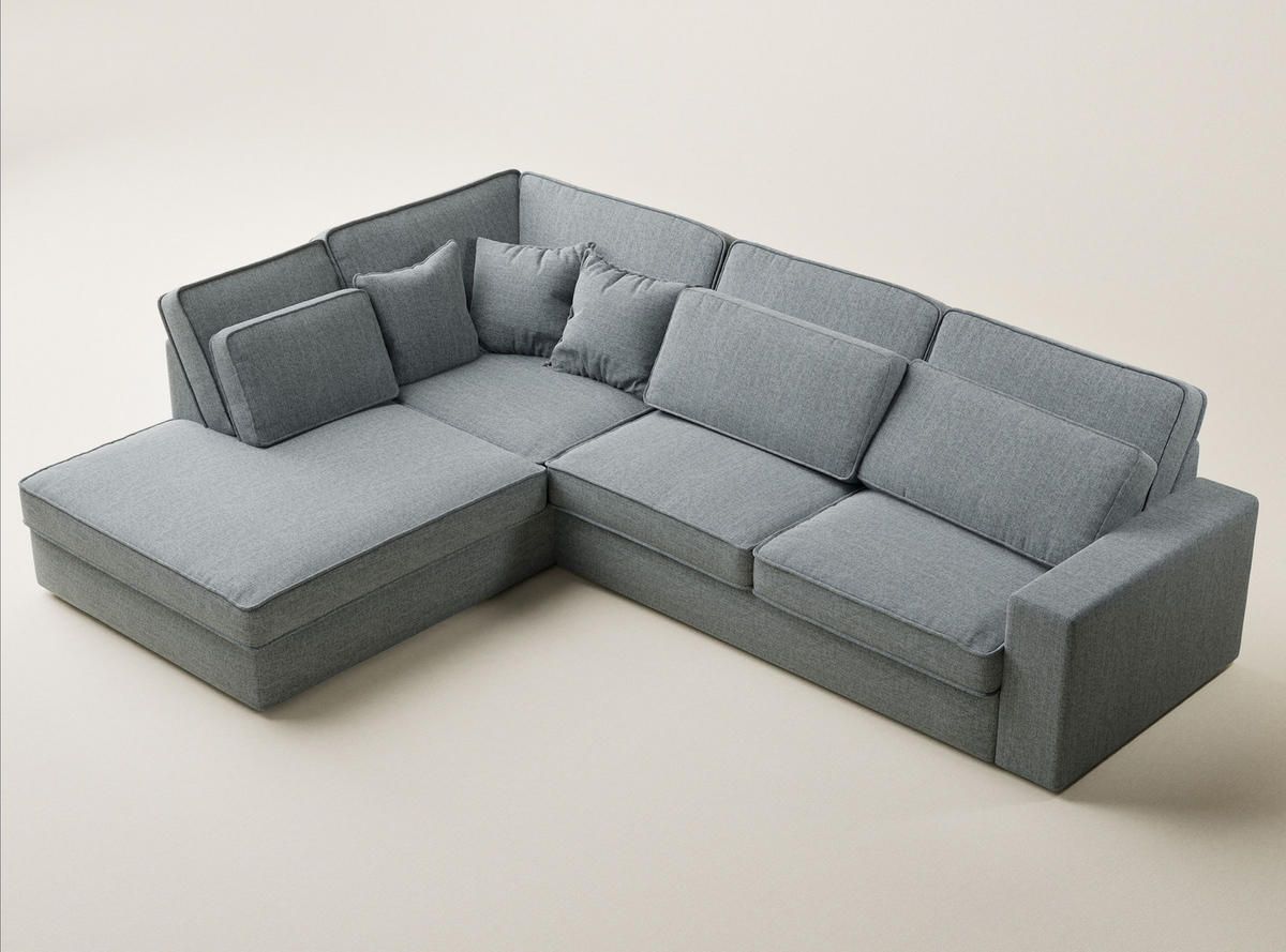 ECKSOFA Kirou Blau grau Webstoff - Links Seite - Blaugrau/Schwarz, Holz/Holzwerkstoff (225/311cm) - Maison de Reve