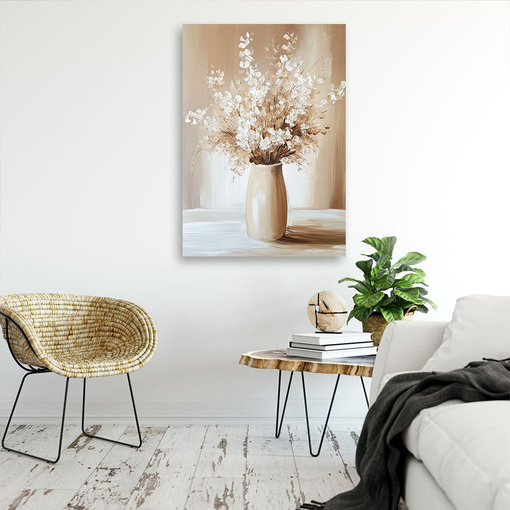 LEINWANDBILD Beiger Blumenstrauß in einer Vase 40x60cm - Beige, Textil (40/60cm) - Feeby
