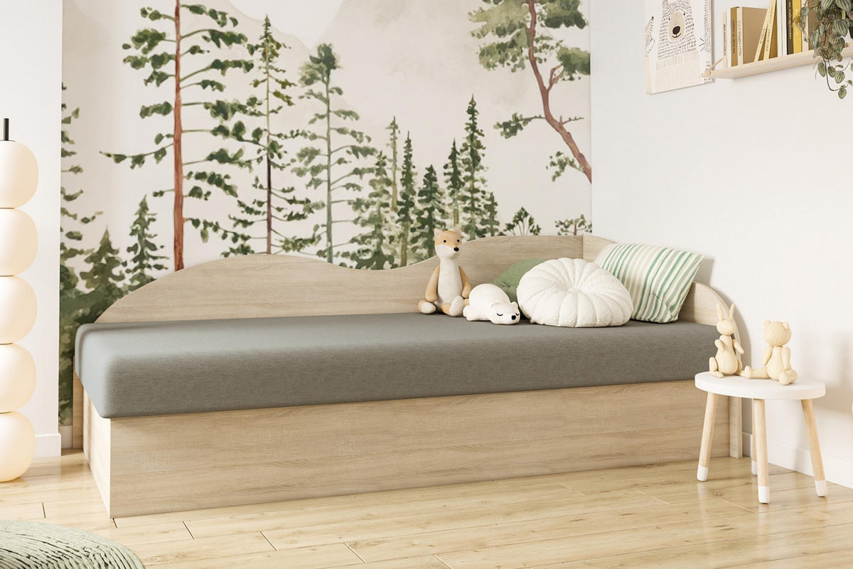 JUGENDBETT MIKI 90/200 cm in Eiche Sonoma/Grau - Eichefarben/Grau, Holzwerkstoff (90/200cm) - Deine Möbel 24