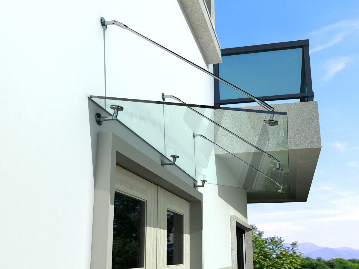 GLASVORDACH 230x90 cm Sicherheitsglas Edelstahl Klarglas 3 STR Silber - Transparent, Glas (230/1.31/90cm) -  Glaswerk Westfalen