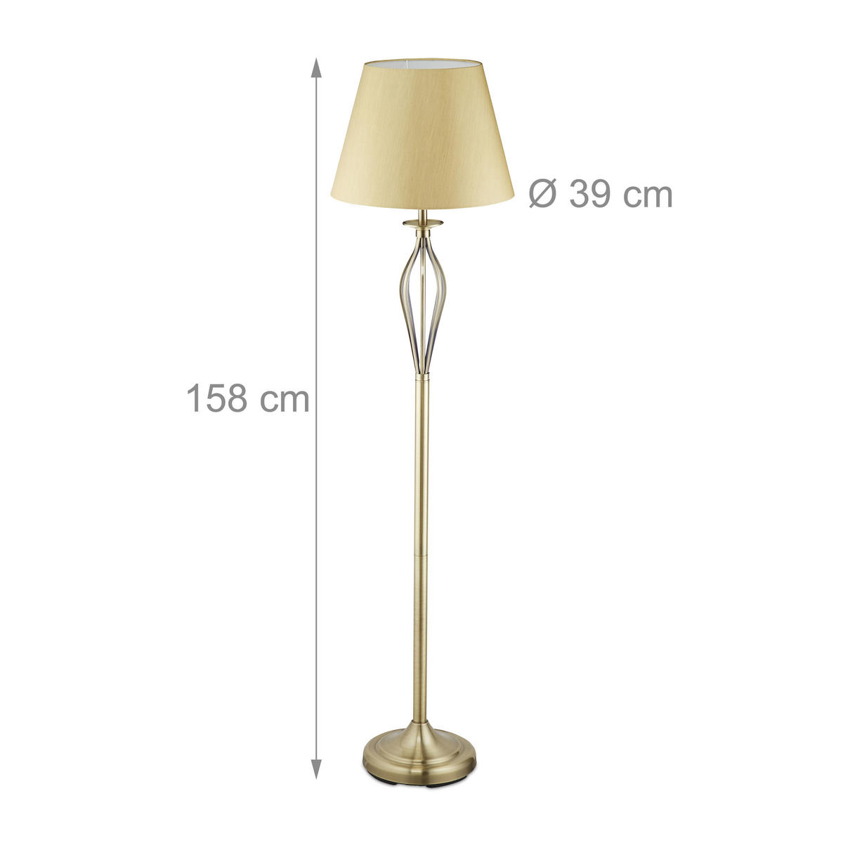 SCHIRMLAMPE - Goldfarben, Textil/Metall (39/39/158cm) - Relaxdays