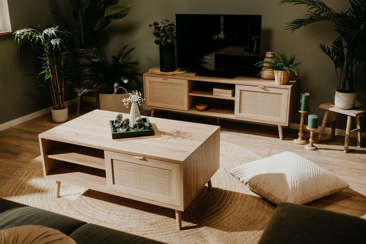 COUCHTISCH Malmö 55A - in Sonoma Eiche mit Bast-Dekor - Sonoma Eiche, Holzwerkstoff (60/100/46cm) - möbelvita