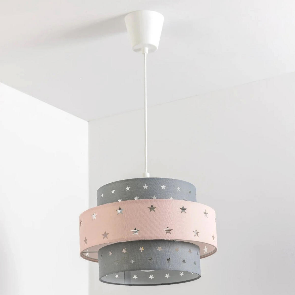 LAMPENSCHIRM STARLIGHT Grau, Rosa, einfache Installation, nicht elektrisch - Pink, Textil (30/30/19cm) - CGC Europe
