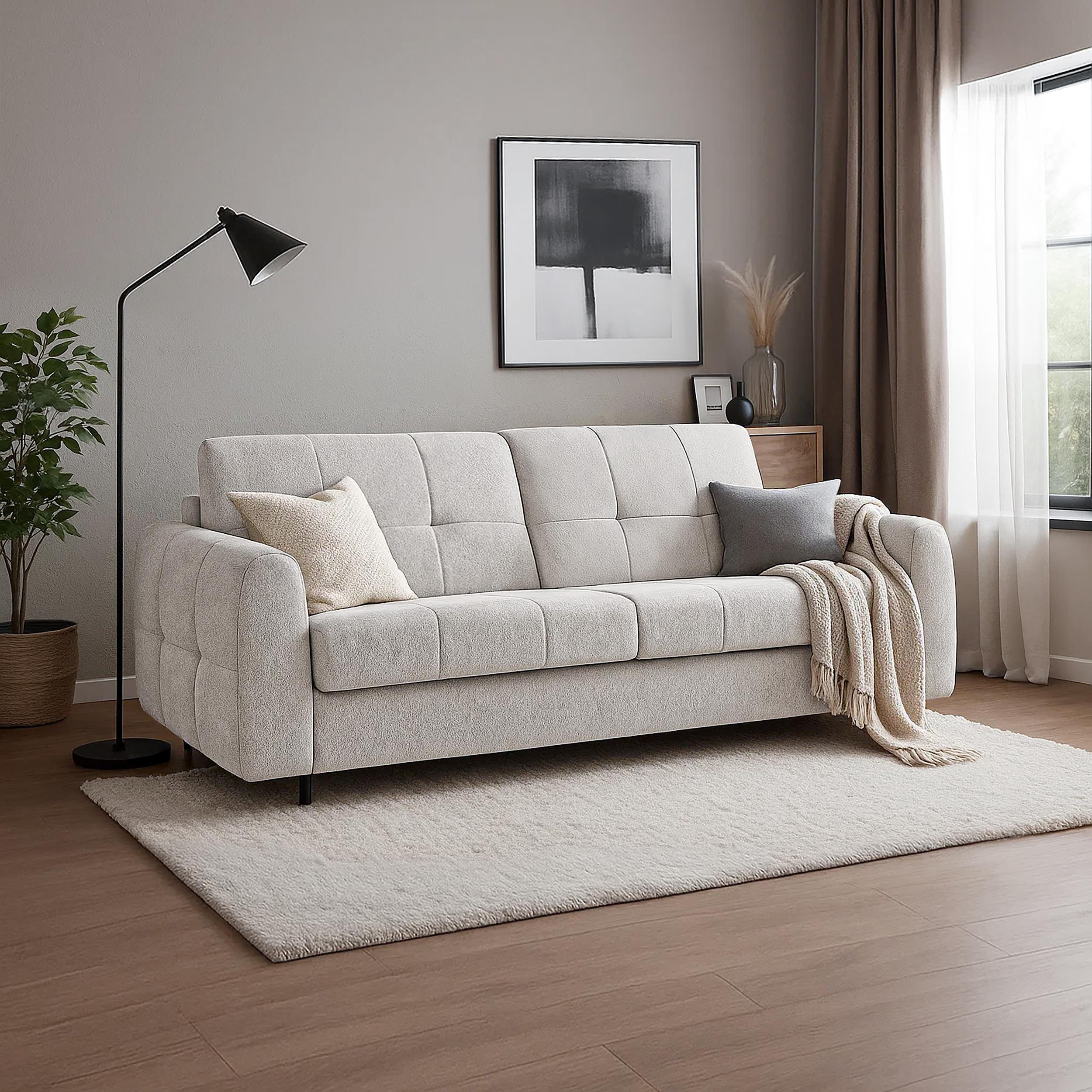 SCHLAFSOFA Pireus mit italienischem Gestell, 180x200, Beige - Beige/Schwarz, Textil (250/90/100cm) - Beautysofa