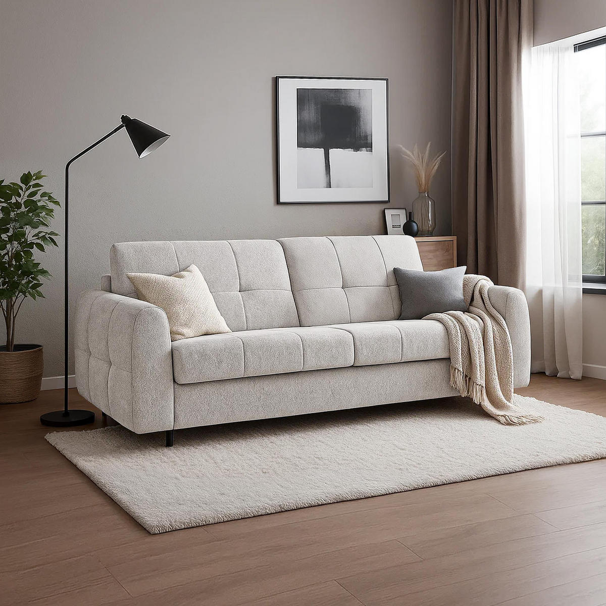 SCHLAFSOFA Pireus mit italienischem Gestell, 180x200, Beige - Beige/Schwarz, Textil (250/90/100cm) - Beautysofa